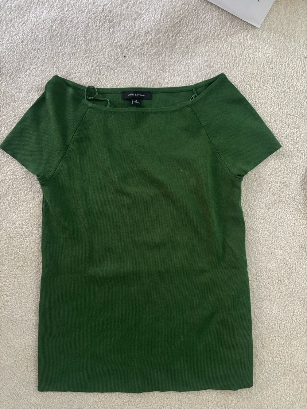 Ann Taylor Forest Green Boatneck Short Sleeve Top